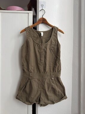 Vintage 00s Blu Reed 100% linen army green jumpsuit romper